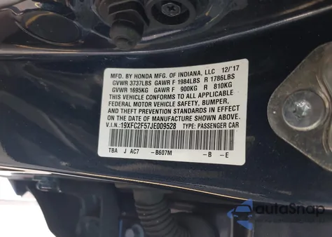 2018 Honda Civic Lx z USA, uszkodzony, nr VIN 19XFC2F57JE009528